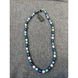 BLUE TWO TONE LUSTER GENUINE Pearl HONORA NECKLACE 925 STERLING SILVER